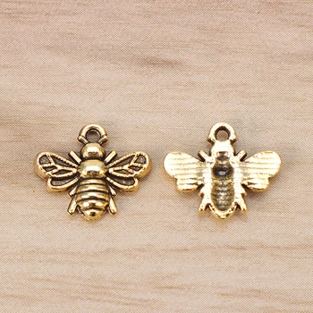 100ks Starožitné Zlata Tón Čmeliaky včiel medonosných Včiel Hmyzu Charms Prívesky Korálky 13x11mm