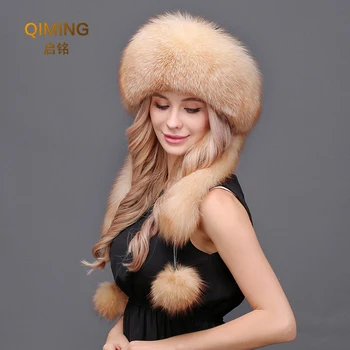 Ženy, Prírodné kožušiny klobúk zimné fox kožušiny chrániče sluchu Lei Feng klobúk hrubé a teplej Bombardér Klobúky žena dlhé strapce králik klobúk top #1