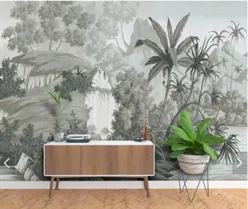 Monochromatické Tropický Banán Listy nástennú maľbu Čierna Biela Šírku Steny Papier pre Obývacej Miestnosti študovňa Foto Tapety Maľby
