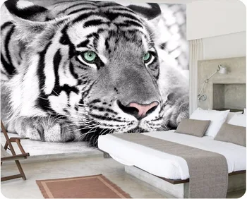 Foto tapety Tiger čierne a biele nástenné maľby zvierat vstup spálne, obývacia izba gauč TV joj nástennú maľbu na stenu papier
