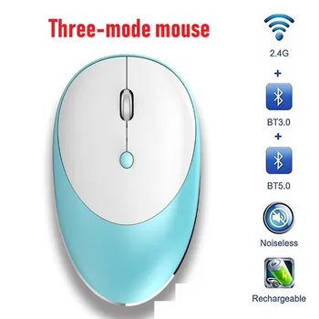 Nové Tri-mode Bezdrôtová Myš Bluetooth 5.0+ 3.0+2.4 G Myši Stlmiť Dobíjacia Myš Ultra-Tenké Ružové Hliníkové Wireless Mouse