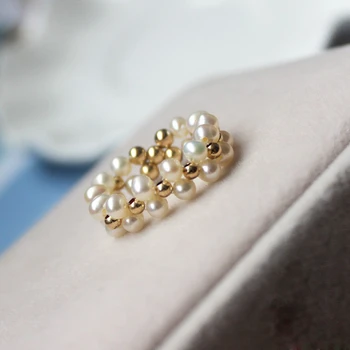 14K Zlata Plné Prírodných Pearl Krúžky Koleno Krúžky Boho Zlaté Šperky Mujer Bague Femme Ručné Minimalizmus Šperky Prstene pre Wome