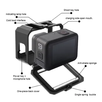 Rám Bývanie Prípade Klietka Ochranný Plášť S Clod Shoe Mount Pre GoPro Hero 9 Šport Kamery Príslušenstvo