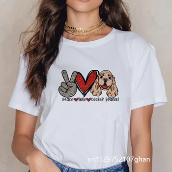Ženy Pokoj psa lásku tlač T-shirt Harajuku Vtipné Krátke Rukáv Tees bežné kórejský Štýl Topy žena T Shirt Drop shipping