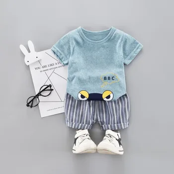 Letné Baby Chlapci Oblečenie Detí Kreslené Tričká Stripe Nohavice 2ks/súpravy Dojčenská Oblečenie Deti Móda Batoľa Bežné Tepláky