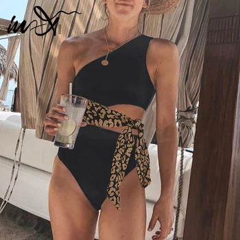 V-X rameno plavky jednodielne Sexy leopard plavky ženy zábal duté z plavky žena Monokiny kombinézu jeden kus XL