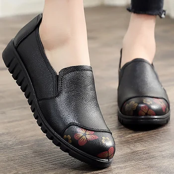Dámske topánky čierne topánky, ženy bytov voľný čas kola prst dámy byty veľké veľkosť 41 originálne kožené topánky sapato feminino