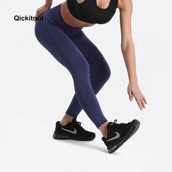 Qickitout 2018 Nový Príchod Rýchle sušenie Módne Členok-Dĺžka Leginy Fitness Námornícka Modrá Sexy Hip Push Up Pevné Nohavice Vysoký Pás