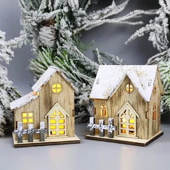 Vianočné Osvetlenie Drevené Miniatúrne Dom Nočný Stolík Lampa LED Svetlo Dedroom Dekorácie Vianočné Ozdoby Strany Domova Darček