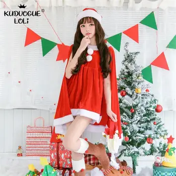 Vianočný Kostým Ženy Šaty Dievčatá Santa Claus Dress-Up, Oblečenie Partys Výkon Dovolenku Oblečenie Šatkou Plášť Klobúk Nastaviť Žena