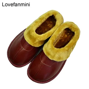 Pravé Hovädzie Kože papuče pár krytý non-slip muži ženy domov módne členkové topánky PVC mäkkou podrážkou zimné 607