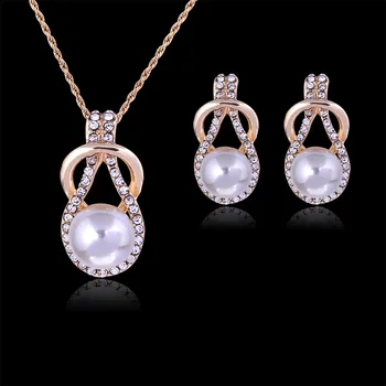 TY107 žien pearl drahokamu nastaviť náhrdelníky náušnice svadobné šperky set