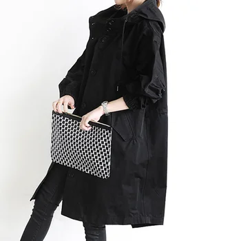 Dlhé Kabáty Ženy Black Výkopu Pre Ženy 2019 Jeseň Zima Outwear Coats Cardigan Módne Oblečenie pre Ženy Femme Lady Priekopa