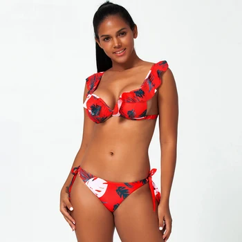 Ženy Brazílsky Prehrabať Bikini Víno Červené Bikiny S Nízkym Pásom Plavky Kvetinový Tlač Bikini Set Biela Čierna Micro Bikini Hot 8 Farieb