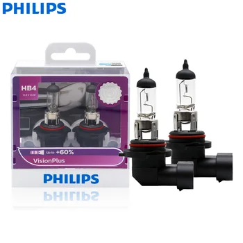 Philips 9006 HB4 VisionPlus 12V 55W P22d Halogénové Auto Svetlometu VP +60% Viac Jasné Svetlo Auto Lampa Pôvodnej Žiarovky 9006VPS2, 2X