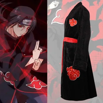 Naruto Akatsuki Uchiha Itachi Flanelové Nightgown Hrúbka Cosplay Kostým Hodiť Teplý Župan Sleepwear Župan Anime Deka Plášť