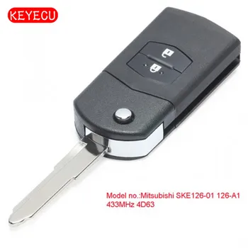 Keyecu Inovované Flip, Auto Diaľkové Tlačidlo 433MHz 4D63 Čip Fob 2 Tlačidlo pre Mazda 2 3 5 6 MX5 RX8 P / N: Mitsubishi SKE126-01 126-A1