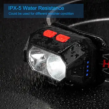XPG-2 Červené LED Mocný Svetlomet Nabíjateľná Svetlometu Telo, Pohybový Senzor Hlavu Baterka Camping Pochodeň Svetla svetlo S USB