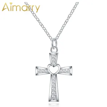 Aimarry 925 Sterling Silver Cross AAA Zirkón Vysokej Kvality Náhrdelník Kúzlo Módne Šperky Ženy Strany Svadobné Dary