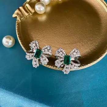 PANSYSEN Nový Vintage Svadba Zapojenie Emerald Vytvorené Moissanite Stud Náušnice Pevné 925 Sterling Silver Jemné Šperky Earings