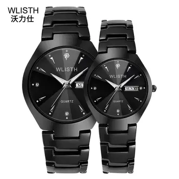 WLISTH Kvalitné Luxusné Obchodné Quartz Hodinky pre Mužov a Ženy Náramkové hodinky Čiernej Ocele Nepremokavé Dátum Týždňa Hodinu Pár Hodinky