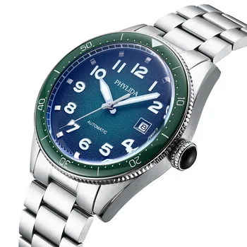 PHYLIDA Dizajn 2020 Luxusné Obchodné Šport Mechanické Náramkové hodinky Zelené Dial pánske Automatické Hodinky z Nerezovej Ocele, Vodotesné 50M