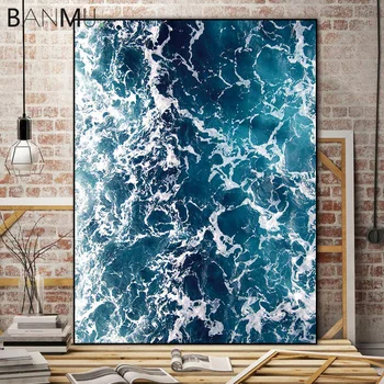 BANMU Nordic Sea Vlna Seascape Dekorácie pre obývaciu izbu Obrázky na Stenu Umelecké Plátno na Maľovanie Moderné Tlač Domova bez rámu