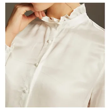 Silviye Stojan golier hodváb, bavlna biela tričko dámske hodvábne módne dlhý rukáv westernized top 2020 jar, blúzky