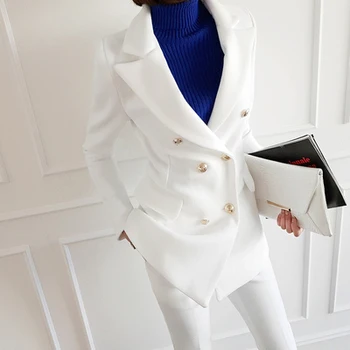 Módne farby obleku žena jar Nové Vysoko kvalitné biele bežné Obleku + nohavice OL dvoch-dielny oblek ženy, Pracovné odevy