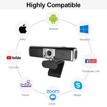 4X zoom Kamera, 4MP web cam 2K camara web para pc, web kamera s mikrofónom kamery webových pre PC, usb, fotoaparát, kamera, full hd webcam