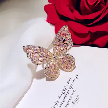 Veľký Zirkón Motýľ Otvoriť Krúžok Luxusné Cubic Zirconia Fantázie Prst Prstene pre Ženy Strany Večera Šaty, Šperky CRL038