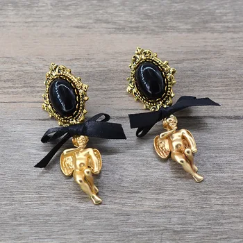 Linmouge Barokový Vintage Ženy Drop Náušnice Zlatá Farba Anjel Crystal Visieť Náušnice Pre ženu Vysoko Kvalitné Šperky EF149
