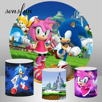 Sensfun Sonic the Hedgehog Kolo Kruhu Pozadia Cartoon Kis 1. Narodeniny Party Pozadia Pre Fotografovanie Sokel Kryt
