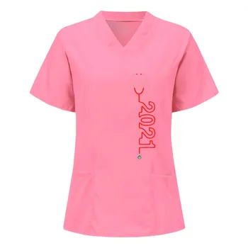 2021 Ženy Farbou Krátke Rukáv V krku Topy Ošetrovateľská Práca Jednotné tričká, Blúzky, Sestra Trakmi, Kroviny Uniformy Tričko o5