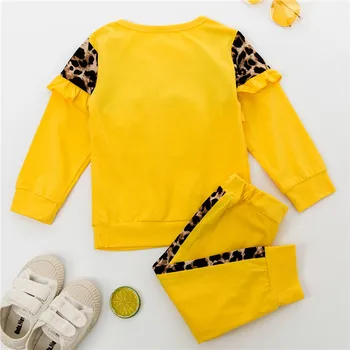 Jarné Detské Dievčenské Oblečenie Set sa Batoľa Dievčatá Leopard Tlač Frill Výbava Mikina s Nohavice Dievčatá Oblečenie Set Bežné Bavlna