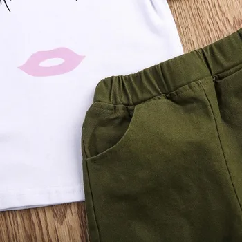 Nové Módne Novorodenca Dievča Oblečenie Mihalnice Topy T-shirt Armády Zelené Nohavice Legíny Oblečenie Set