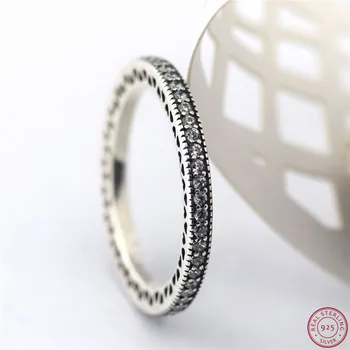 925 Sterling Silver Štýlový Srdce Stohovateľné Prstene pre Ženy Šperky Extra Jemné Srdce & Stone-pokrytej Podrobnosti FLR065A