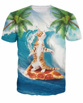 Móda Zábavné Cat T-Shirt Mačka V Raji Na Krajci Pizza Palma Veselý Letný 3d T Shirt Ženy Muži Tees Dropship