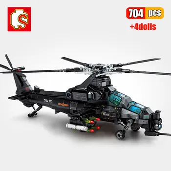 SEMBO 704Pcs Armády Vojenské Z-10 Ozbrojených Vrtuľník Stavebné Bloky Swat Síl Rovine Model Lietadla Tehly Hračky Pre Vianočný Darček