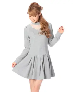 Japonský L*z Lisa výstrihu transparentné false golier dizajn vlny bavlna pletené šaty