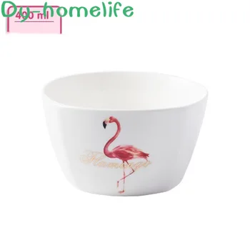 400 ml Nordic Tvorivé Flamingo Keramické Biele Kolo Misa Rodiny Kuchyňa Pražené Porcelánovú Misku Ryže Ramen Šalát Dezert Misa