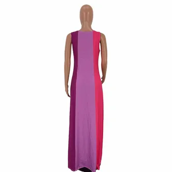 HAOOHU žien farby patchwork bez rukávov o-krku štíhle dlhé šaty módne klasické pláže streetwear maxi šaty