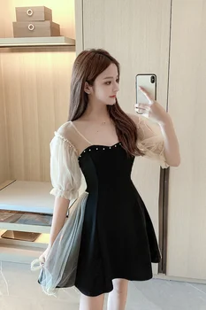 COIGARSAM francúzsky Štýl Ženy šaty Nové Letné Thajsko Vintage Oka Vysoký Pás Šaty Black 2049