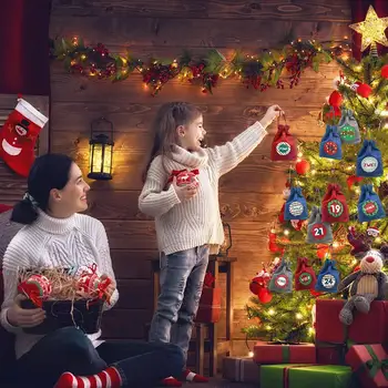 Vianočný Adventný Kalendár Tašky Nastaviť 24 Dní Vrecoviny Adventný Kalendár Darček Šnúrkou Tašky DIY Vianočné Výzdoby a s Klipy