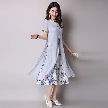 Bavlnená posteľná bielizeň plus veľkosť vintage kvetinový ženy príležitostné voľné dlhé letné slnko šaty elegantné oblečenie 2021 dámske šaty sundress