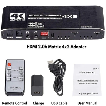 KuWFi HDMI Matice 4 V 2 Sa Prepnúť Splitter 2.0 HD Podpora 4K60Hz 3D Duálny Audio Extractor HDCP 2.2 4K@60HZ 4x2 Switcher