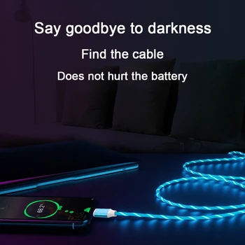 Tečie Svietiť LED USB Nabíjací Kábel Micro USB, Typ C 1M Svetelný Rýchle Nabíjanie Kábel Pre Samsung Xiao Telefón Android Poplatok Drôt