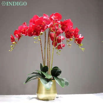INDIGO - Červená Phalaenopsis Orchidey 7 Hláv Latex Skutočný Dotyk Orchidey Dekoratívne Svadobný Kvet Orchidea Kvetinový Strany Interiérom