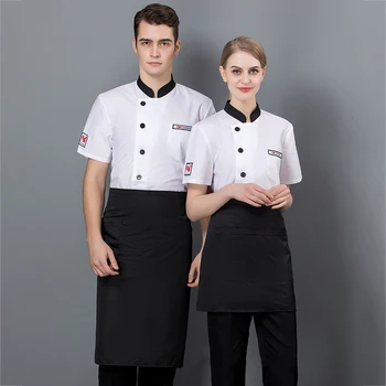 Letné žien a mužov kuchyňa reštaurácia variť pracovné odevy Červená kuchár jednotné biele tričko kuchár bunda