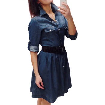 Ženy koleno dĺžke Džínsové Šaty jeseň oblečenie plus veľkosť Modré Džínsy, šaty elegantné jar slim bežné kovbojské Šaty vestidos